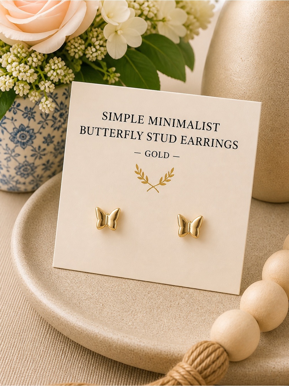 Simple Minimalist Butterfly Stud Earrings - Gold